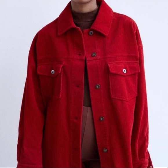 Zara Corduroy Shirt Jacket Red Size XS - Picture 3 of 7